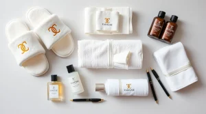 هدایای تبلیغاتی هتلی دمپایی و مایع و خودکار و حوله تبلیغاتی خود هتل