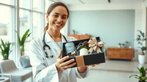 هدایای تبلیغاتی پزشکان عکس یه پزشک که هدایای تبلیغاتی در دست دارد