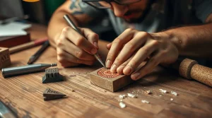 آموزش طراحی مهر 
یک مرد در حال حکاکی روی چوب برای درست کردن مهر