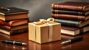 بهترین هدیه برای مدیر مدرسه عکس تعدادی کتاب و خودکار و هدیه تبلیغاتی