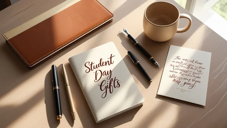 تصویر یک ماگ و خودکار و دفترچه برای هدیه روز دانش آموز