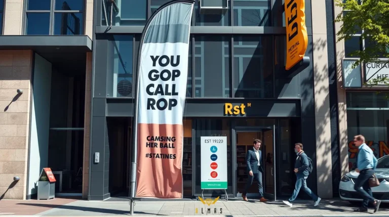 تصویر شاخص پرچم ایستاده جلوی مغازه