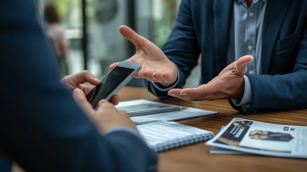 دو نفر در حال صحبت و بازاریابی