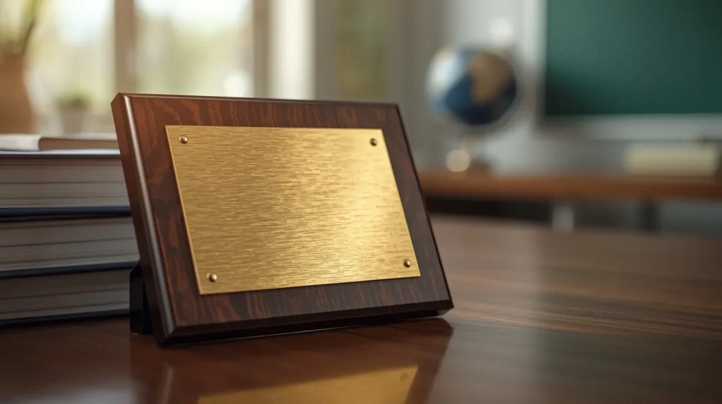 یک لوح تقدیر مدرسه رو میز معلم