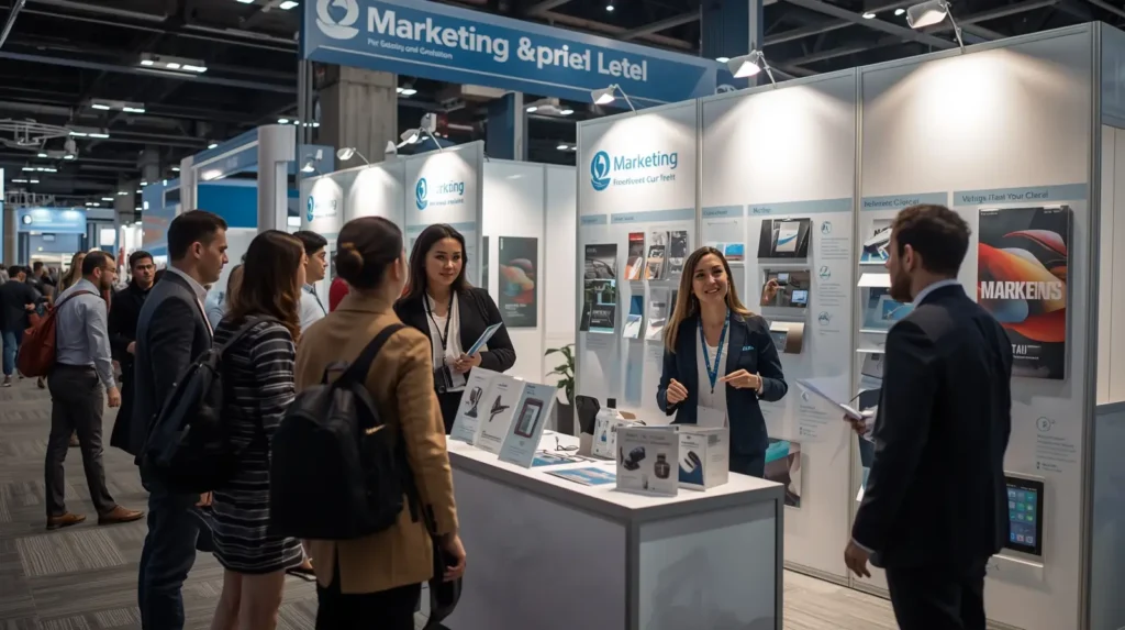 یک بازار و یک خانوم در حال بازاریابی 