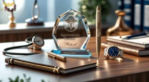 تصویر یک تندیس که روی میز یک دکتر هست در مطلب ایده هدیه برای پزشک